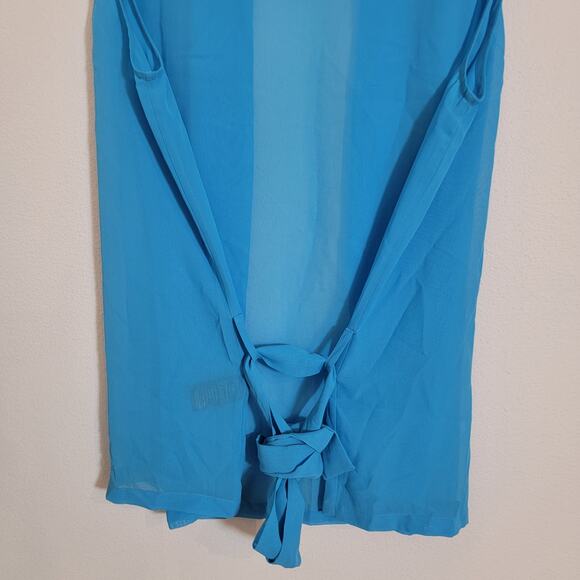 Orttu Star Neck Cardigan Blue Semi Sheer Chiffon Wrap Around Belt Small Kimono - Picture 8 of 16